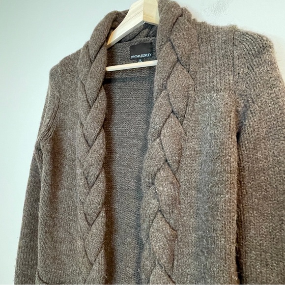 Cynthia Rowley Brown Cable Knit Open Front Cardigan Wool Blend Size Medium - Picture 3 of 6